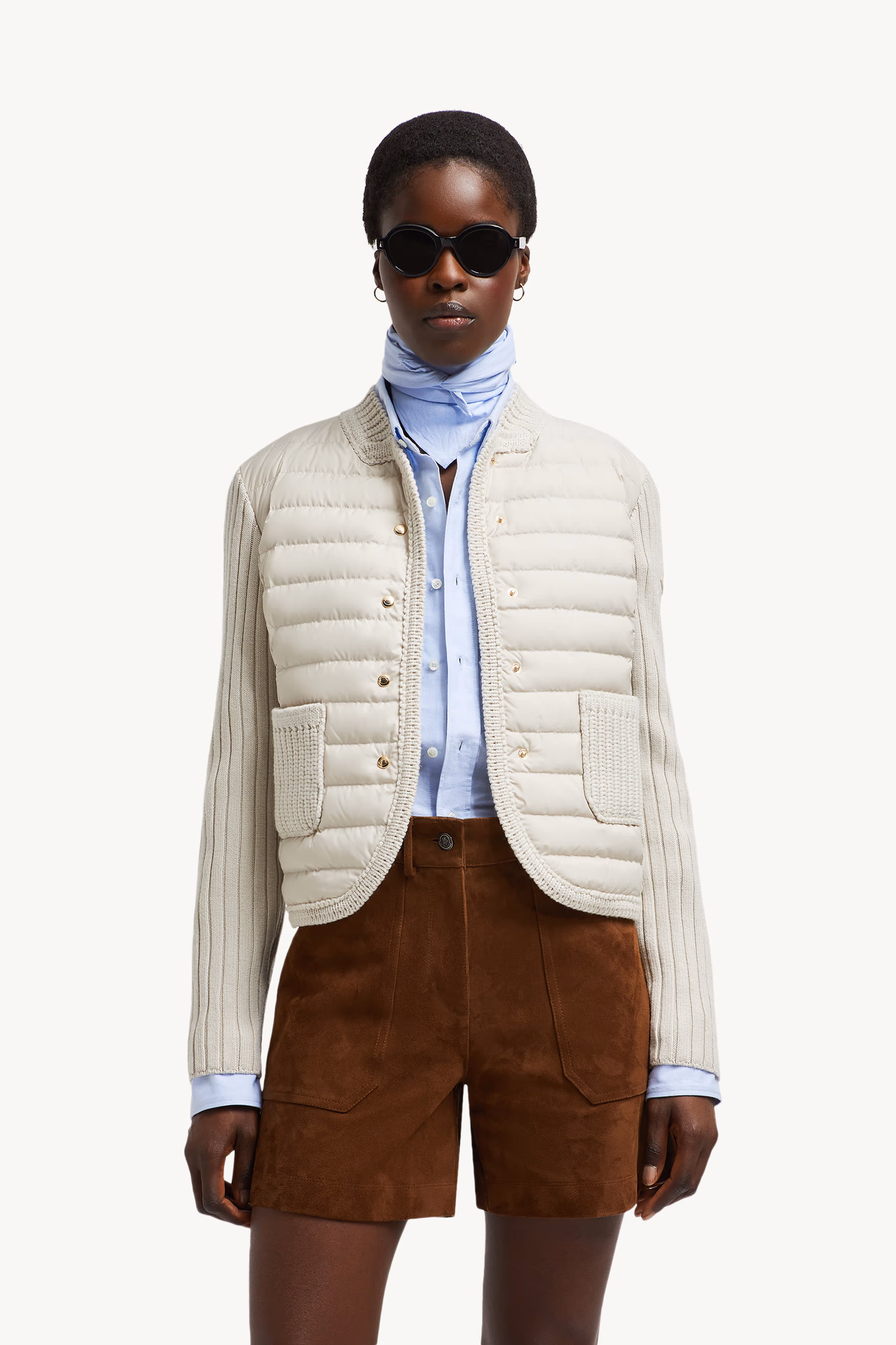 Cárdigan de lana acolchado Mujer Beige Claro Moncler 0